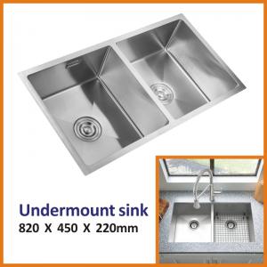 China Stainless Steel Brushed Steel Undermount Sink , 16 Gauge 25 Inch Double Bowl Kitchen Sink on sale