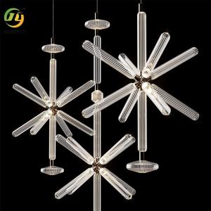 China Postmodern Crystal Carved Glass Snowflake Rice Chandelier Villa Duplex Staircase Light wholesale