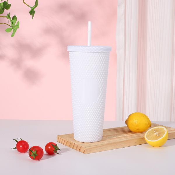 DIY Studded Tumbler With Lid And Straw Reusable Plastic Acrylic Cup Double Walled Iridescent Travel Tumbler For Iced Coffee Cold Water Smoothie Wide