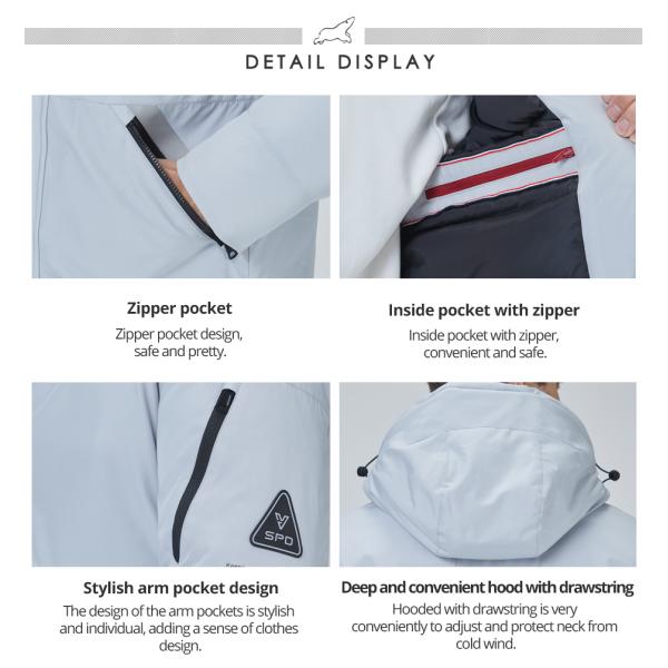 120 Bust Mens Down Coat Light Grey With Zippered Inside Pocket