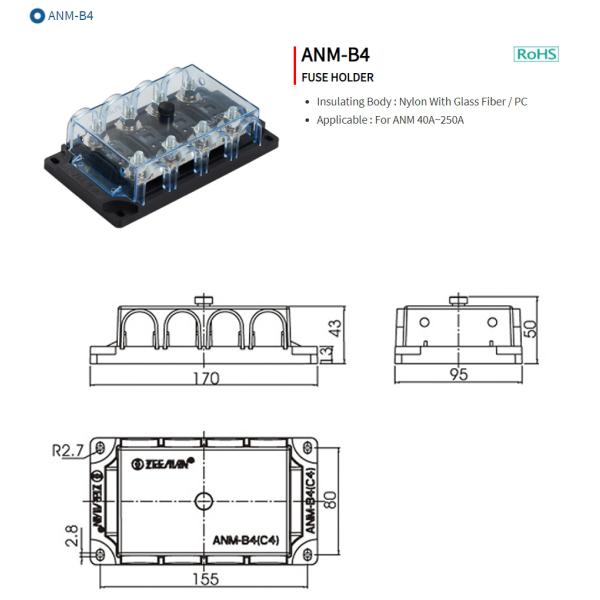 ANM-B4 Dustproof 4 Ways Fuse Blocks 40A-250A Bolt Down Type