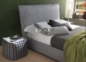 China Modern Fabric Design Wooden Bed Frame Villa Bedroom Upholstered Bed wholesale