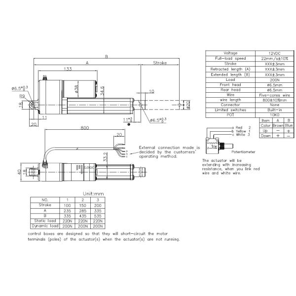 Mini Electric Actuator 12V DC 8 Inch Linear Actuator With Potentiometer 110 Lbs Force