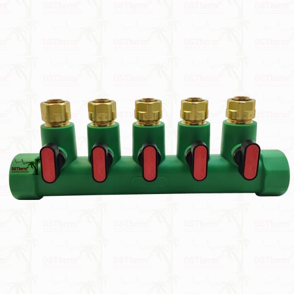 PPR Manifolds With Ball Valve Hot Water Red 5 Ways Manifolds Customized Logo and Color 25mm