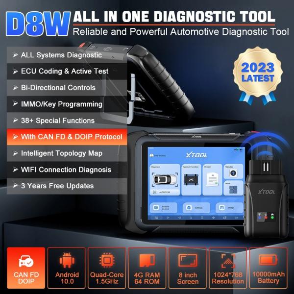 2025 XTOOL D8W WIFI OBD2 Scanner Car Diagnostic Tool With ECU Coding Active Test Key Programming 38 Resets CAN FD DOIP Topology