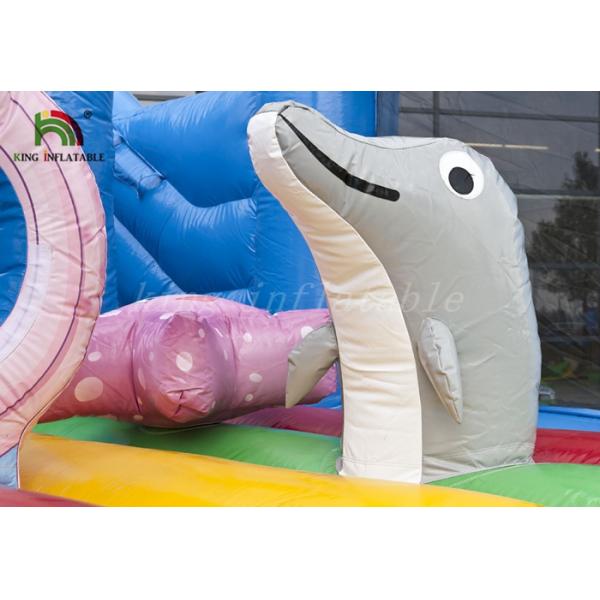 Durable PVC Inflatable Dry Slide Digital Printed Blue Oceanic With CE Blower