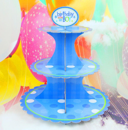 Party Children's Birthday Decoration Paper Blue Petal Folding Cake Stand Three-layer Paper Crafts Factory Wholesale