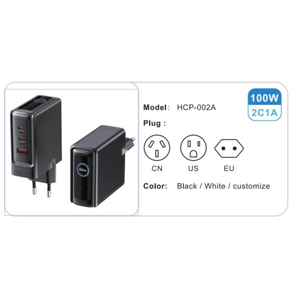 100W Charger HCP - 002A: 2C1A, Adjustable for CN/US/EU Plugs