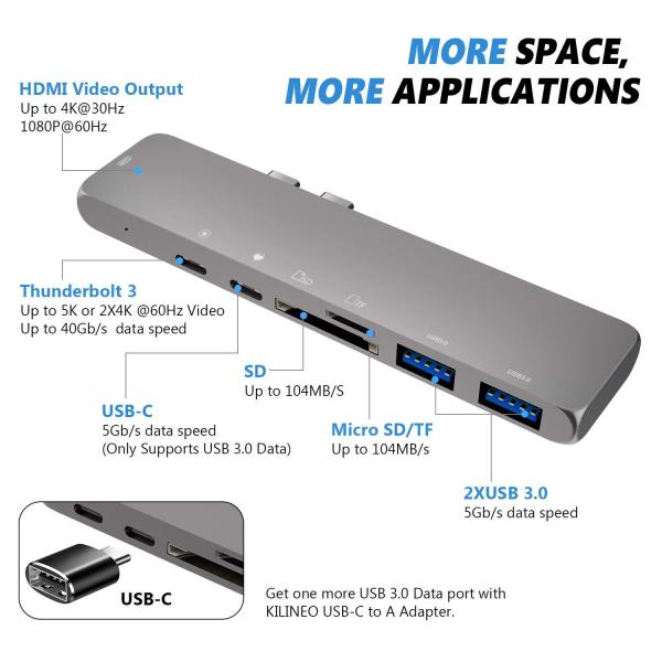 Quality Multi Function 6 in 1 USB 3.0 Mini Adapter Hub Type-C USB3.0 USB-C Adapter Type C Hub for sale