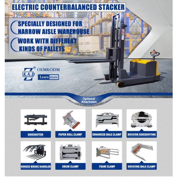 Superior quality 1.2ton 2m Electric powered stacker Walk behind forklift