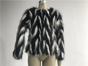 China Black / White Short Ladies Fake Fur Coats Round Neckline With 3/4 Sleeve TWS014553 wholesale