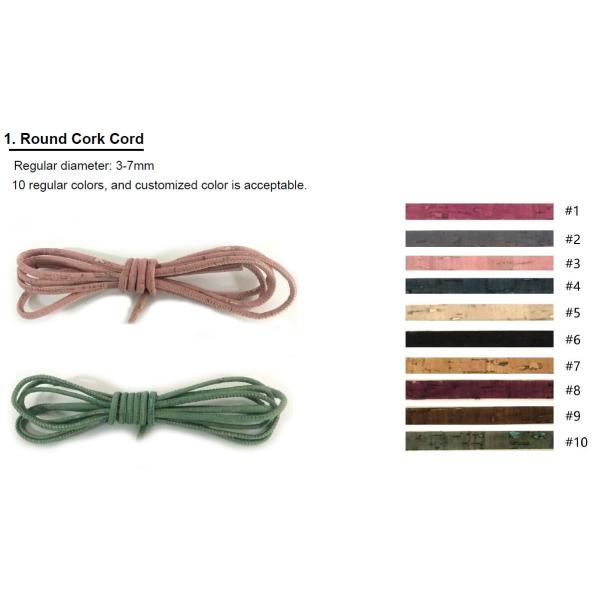Wholesale Factory Pirce High quality 1mm Width Colorful Soft 100% Flat Cork Cord for Accessory