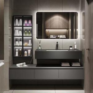 China Modern Hotel Room Cabinets Rock Plate Wash Basin Integrated Bathroom Units wholesale