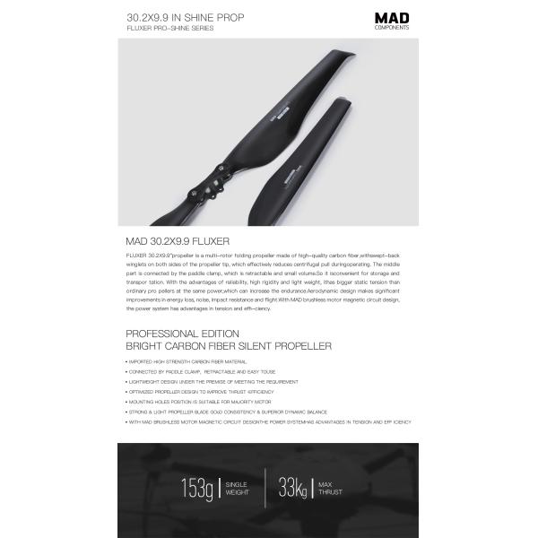 FLUXER Pro 30.2X9.9IN Glossy Carbon Fiber Folding Propeller