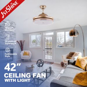 3 Clear Blades Golden modern retractable ceiling fan With LED Light