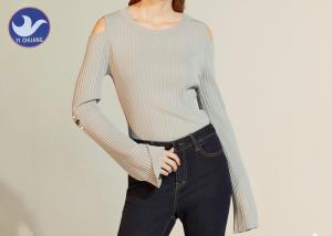 China Crew Neck Gray Off The Shoulder Sweater Off Elbow Ribbed Big Stretch Top Soft Touch wholesale
