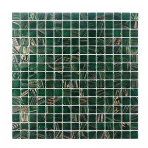 China Classical Retro Style Green Glass Mosaic Tiles With Gold Line Bathroom Toilet Background Wall Tiles wholesale