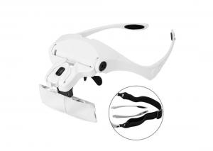 China 353g White Headband Magnifier With LED Light Replaceable Lenses wholesale