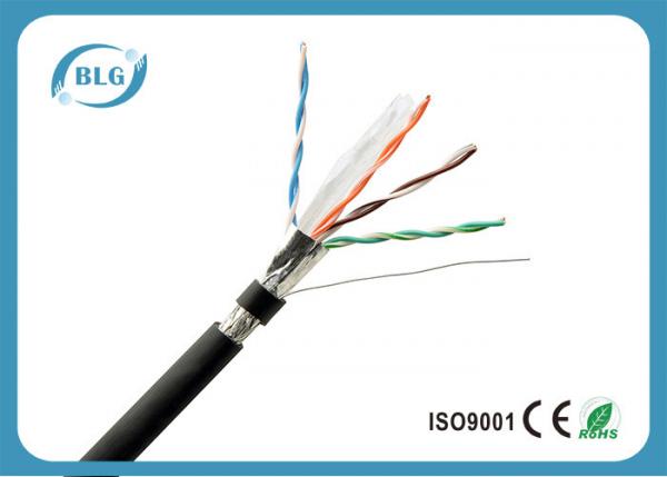 Quality SF / UTP Shielded Black Cat5e Lan Cable Exterior Installation PE Sheath for sale