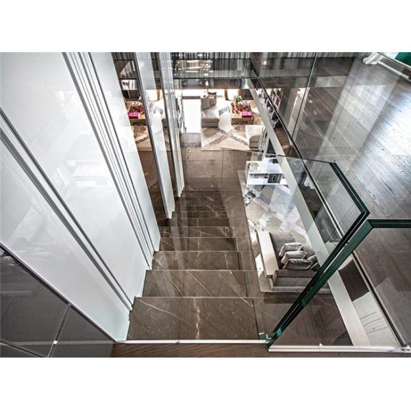 Customized Marble Building Floating Stairs With Tempered Glass Railing