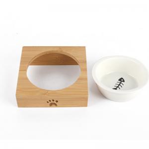 China Wholesale Pet Feeder Wooden Ceramic Dog Bowls with Stand wholesale