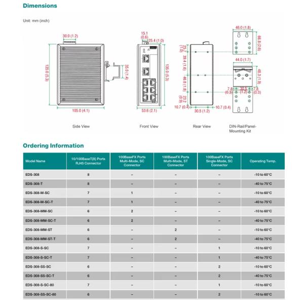 Intelligent switch Moxa EDS-308 8-port unmanaged Ethernet switches