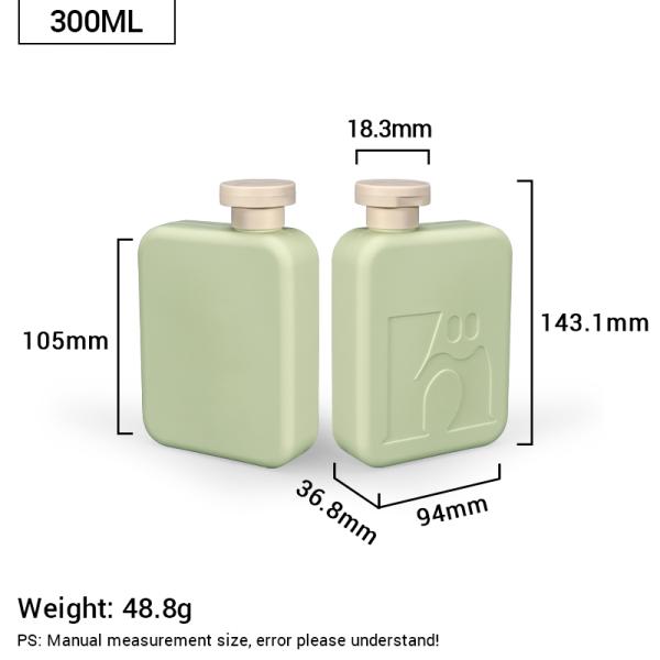 300ml Green Plastic Square Shampoo and Conditioner Bottle Custom Cosmetic Plastic Bottle with Flip top cap