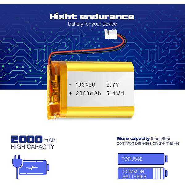 103450 3.7V Lithium Ion Polymer Battery 57g Rechargeable Li Ion Battery 2000mAh