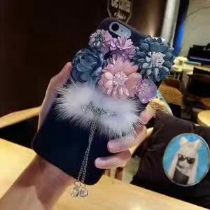 China DIY Luxurious Flower Cluster Fox Fur Love Word Pendants Cloth Type Cell Phone Case Cover For iPhone 7 6s Plus on sale
