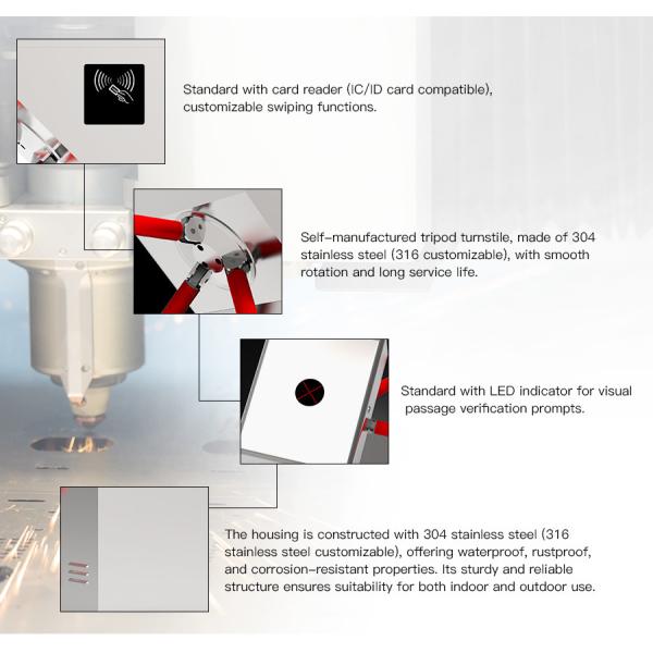 RS485 Communication Interface Automatic Tripod Turnstile Gate three arm