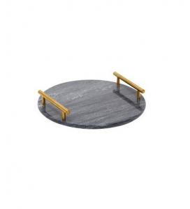 China Metal Handles 12 Inches Marble Stone Tray For Home And Restaurant wholesale