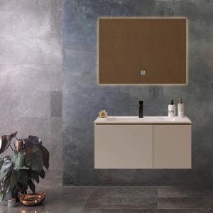 China Integrated Basin Wood Bathroom Vanity 80cm Bathroom Vanities With Mirror on sale