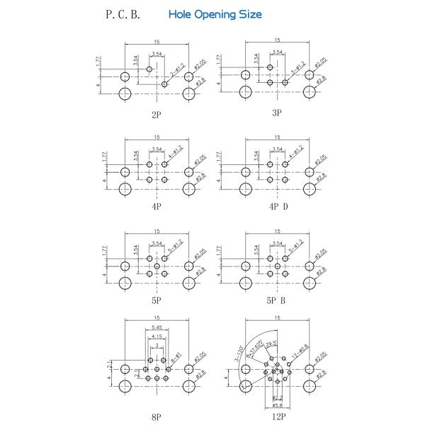 M12 Angled Female Back Mount Socket PCB Type Panel Mount 3/4/5/6/7/8/12 Pin Connectors