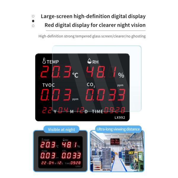 RC992-A LED Temperature Humidity Instrument with Built-in Probe Digital Wall Clock with Alarm Calendar for Sauna Room Greenhouse