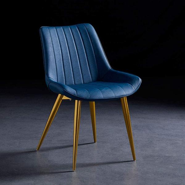 Solid back Nordic Dining Chairs PU Leather With Backrest Metal Legs Simplicity