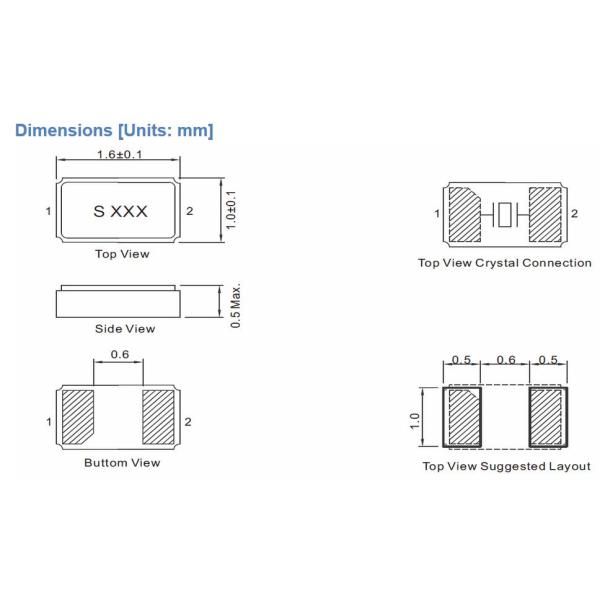 SJK 1610 SMD 32.768KHz Crystal Resonator 12.5pF 20ppm for Shunt Capacitance 1.3pF Typ