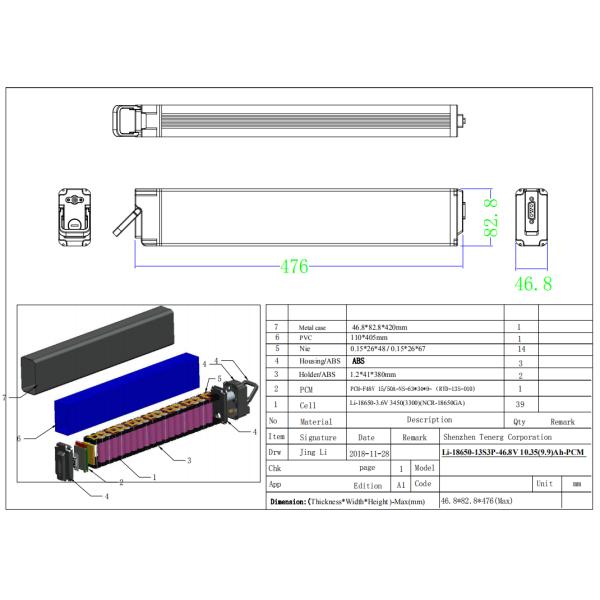 RYDBATT Lithium Battery Pack RedarLi-18650-13S3P-46.8V 10.35(9.9)Ah-PCM For Electric Bicycle Battery