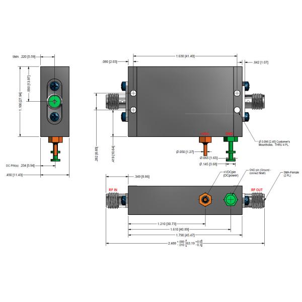50 - 3000 MHz P1dB 14 dBm S Band Amplifier HF RF Power Amplifier 155MA