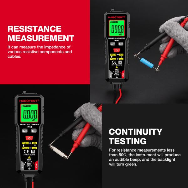 HT93 Digital Multimeter Voltage Tester 2000 Counts AC/DC Volt Meter True RMS NCV Phase Test Auto-Ranging Multimetro