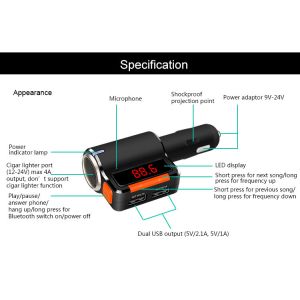 Dual Bluetooth Car charge with FM&Mp3 player