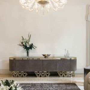 Marble 79" Buffet Table Console With Drawers And Cabinets 0.45m