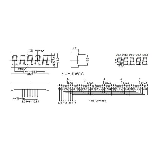 5 segment 0.36 inch Electronic Digital Display Board , J3561AH HK LED Digital Tube