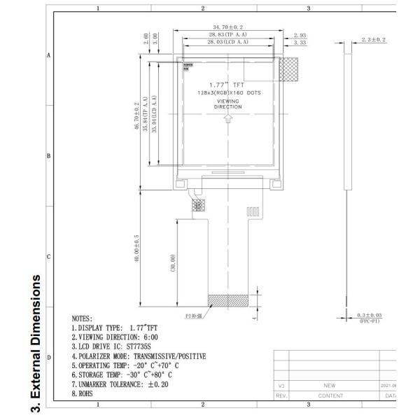 1.77inch TFT LCD Color Monitor 8bit 8080 Series System Interface