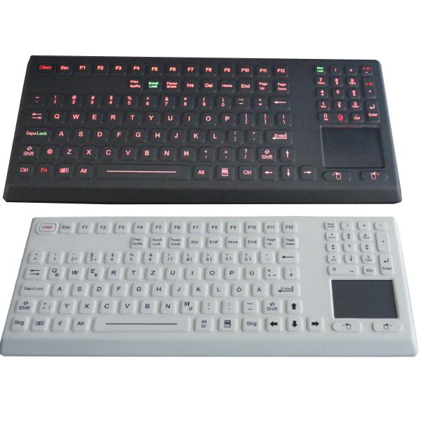 Washable desktop illuminated silicone rubber industrial keyboard with touchpad