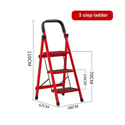 foldable Carbon steel ladder red 3 steps