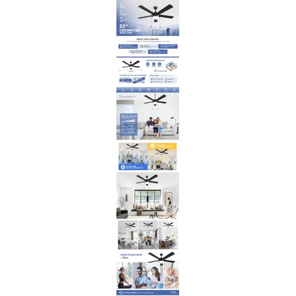 OEM Remote Control Modern LED Ceiling Fan With Light 5 MDF Blades