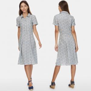 China 2018 New Boho Style Women Short Sleeve Linen Liberty Print Vintage Midi Beach Dress wholesale