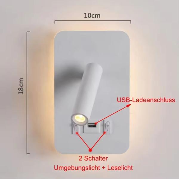 White Dual Switch Embedded Wall Light Usb Socket Led Bedside Lamp 110-240v 3000k