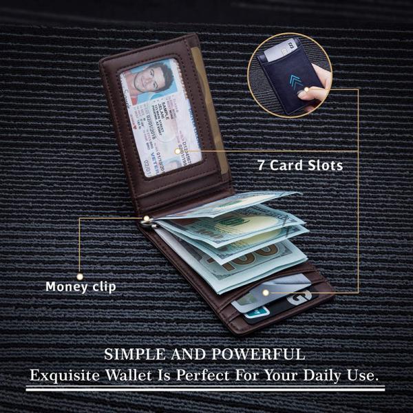 Mens Slim Carbon Fiber Leather Wallet with Rfid Blocking and Front Pocket Card Slots