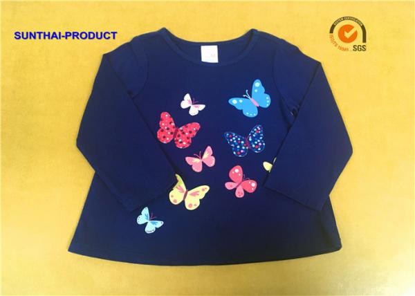 Quality Round Neck Childrens Long Sleeve T Shirts , Butterfly Screen Print Cool Kids T Shirts for sale